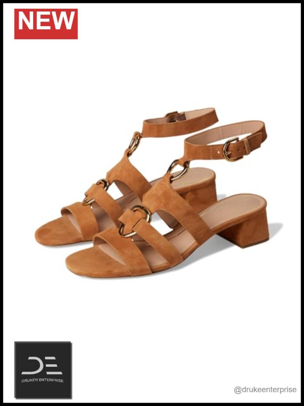 Genuine Leather Suede Ankle Strap Sandals Low Heel Pointed Toe Women's